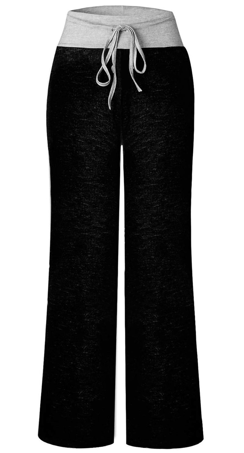 AMiERY Womens Pajamas High Waisted Juniors Sleep Stretch Solid Pants Wide Leg Pants Jogger Palazzo Lounge Pants Black L - Image 3